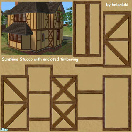 Sims 2 — Maxis Match Sunshine Stucco with Timbering by Helenloki — Matches existing Maxis wall. Enjoy.