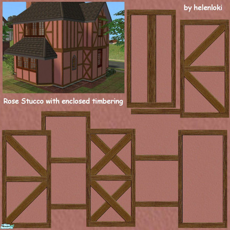 Sims 2 — Maxis Match Rose Stucco with Timbering by Helenloki — Matches existing Maxis wall. Enjoy.