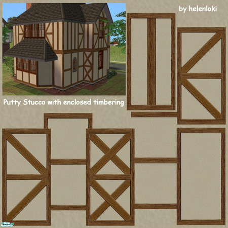 Sims 2 — Maxis Match Putty Stucco with Timbering by Helenloki — Matches existing Maxis wall. Enjoy.