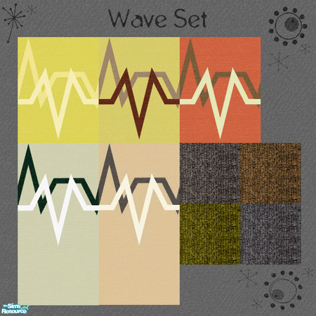 Sims 2 — Wave Set by hells_pardon — A set of 5 walls in various colors with matching floors.