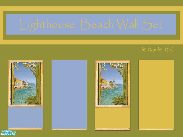 Sims 2 — Lighthouse Beach Wall Set by Gumby_Girl — A Set of 4 Lighthouse beach mural walls. 2 x murals and 2x matching