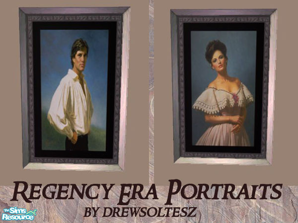 Sims 2 — Regency Era Portraits by drewsoltesz — Two ornately framed oil portraits of a handsome couple from the Regency
