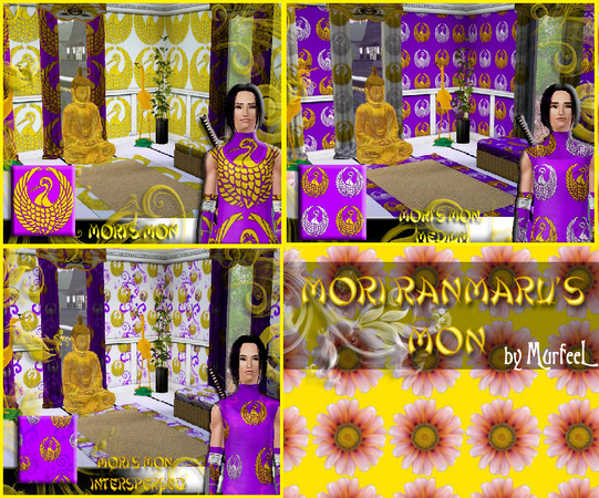 Sims 3 — Mori Mon Set by murfeel — In Japan, a kamon or mon is like a seal or crest. The same way that medieval knights