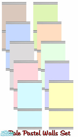 Sims 2 — Pale Pastel Walls Set by shadow66 — By request... This is a set of painted walls with moulded rails in 10 pale