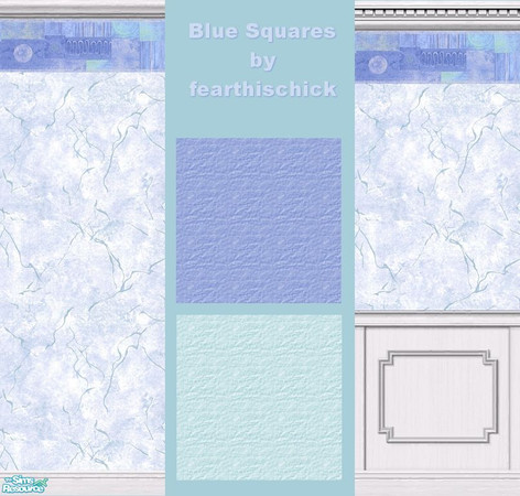 Sims 2 — Blue Squares Set by fearthischick — 2 Walls with a square pattern on the top and 2 matching carpets.