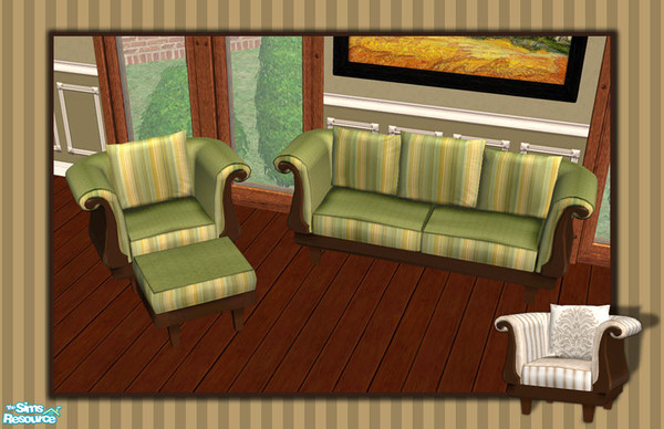 Sims 2 — Serendipity Living Upholstery Recolor - Green Stripe by phoenix_phaerie — A fabric recolor for the Serendipity