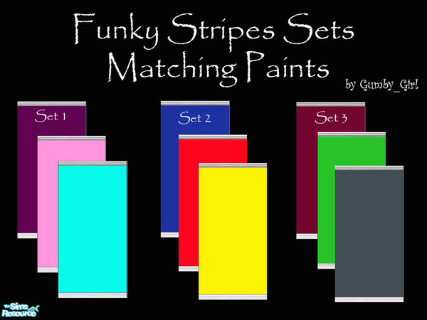 Sims 2 — Matching Paints Set  by Gumby_Girl — Matching paints for all three Funky Stripes wall sets. Includes paints in