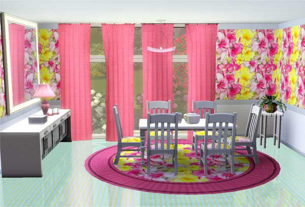 Sims 3 — marcorse_another hibiscus pattern by marcorse — Brightest of pink and yellow hibiscus flowers tumbling in a