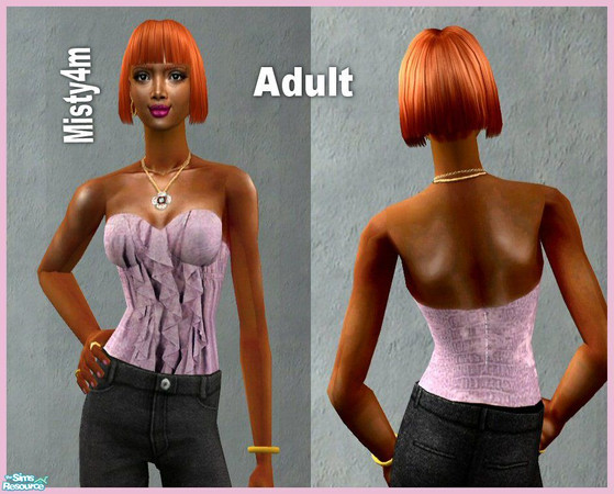 Sims 2 — Chocolate Cherry Alligator Ruffled by misty4m — Chocolate cherry top with alligator effect on the fabric and a