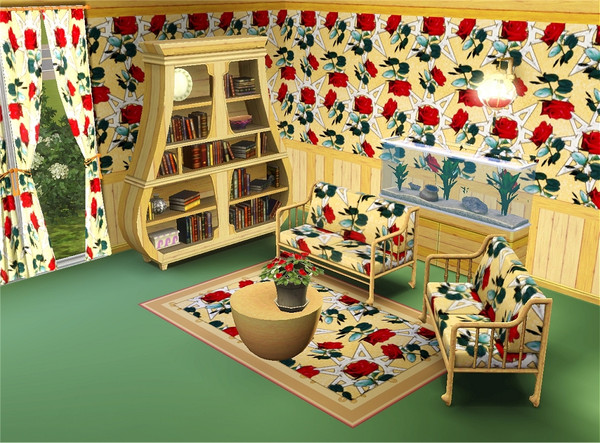 Sims 3 — marcorse_starry rose pattern by marcorse — A single, deep red rose and an 8-pointed, segmented star form the