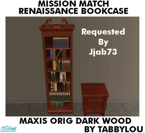 Sims 2 — TL - MM Renaissance Bookcase OrigDarkWd by TabbyLou — Maxis Original Dark Wood Recolor of Renaissance Bookcase