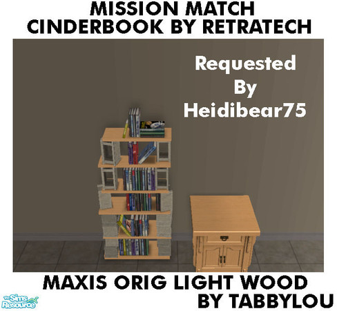 Sims 2 — TL - MM Cinderbooks Bookcase OrigLightWd by TabbyLou — Maxis Original Light Recolor of CinderBooks by Retratech