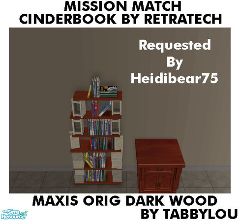 Sims 2 — TL - MM Cinderbooks Bookcase OrigDarkWd by TabbyLou — Maxis Original Dark Recolor of CinderBooks by Retratech