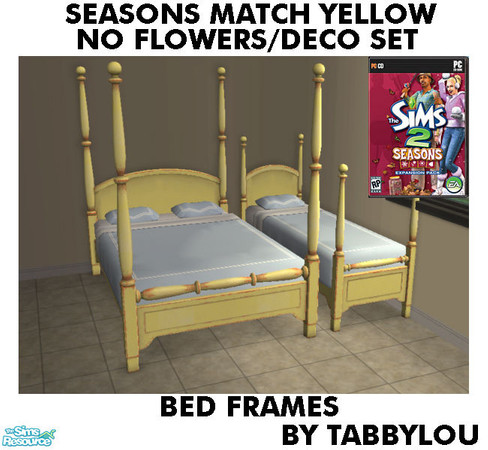 Sims 2 — TL - SM NoFlowersDecoYellow Bed Frames by TabbyLou — Double & Single country Bed Frames recolor with No