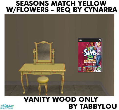 Sims 2 — TL - SMYellowFlowers+Deco VanityWood by TabbyLou — Vanity Wood ONLY, no seat cushion, for Yellow with orange