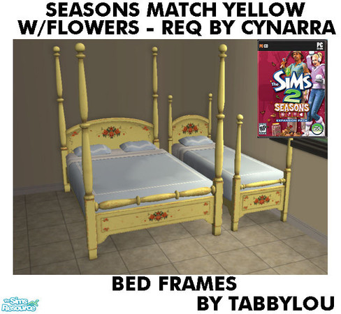 Sims 2 — TL - SMYellowFlowers+Deco BedFrames by TabbyLou — Double & single country bedframes ONLY for Yellow with