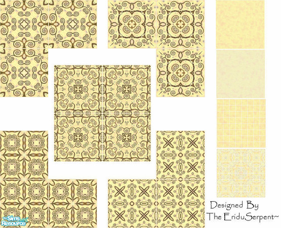 Sims 2 — Handsome Floor Tiles by eriduserpent — Ornate, seamless floor tiles...all very unique. With plain tiles and