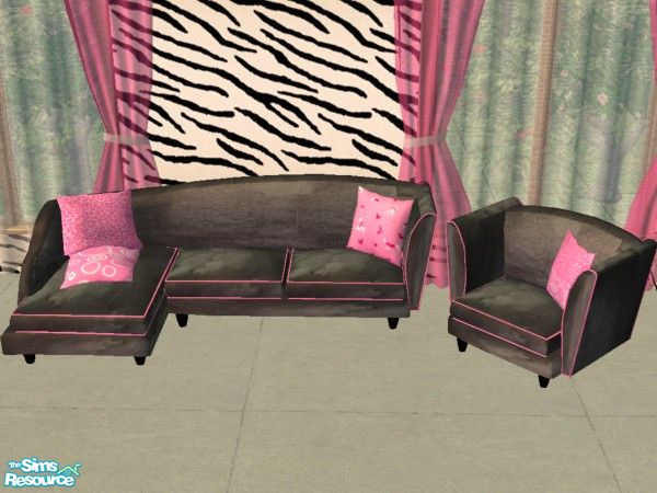 Sims 2 — Pink and Gray Living Room by carrie8abug — Recolor of Sims in Paris living room 3 - done in gray and accented