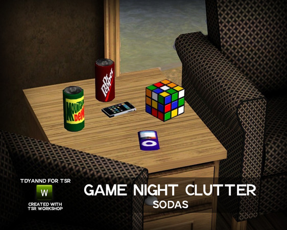 Sims 3 — Game Night Clutter Sodas by tdyannd — Part of a collection of clutter for Game Night! Dr. Pepper, Coca Cola,