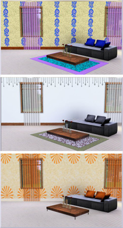 Sims 3 — Design Wall Set by Visiona — This set contains three wallpapers. You find it in the build modus at wallpapers. 