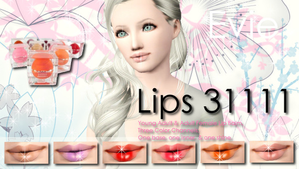 Sims 3 — Lips 31111 by ES3C — A smooth and shiny, tinted lip balm for your females!
