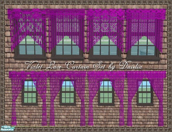 Sims 2 — Violet Lace Curtain Set by Daislia — Maxis Recolour of \"Veil of Dreams\"(Deluxe) 4 New design, No EP