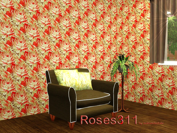 Sims 3 — Roses311 by MB by matomibotaki — Floral pattern in red, green and light yellow, 3 channel, to find under