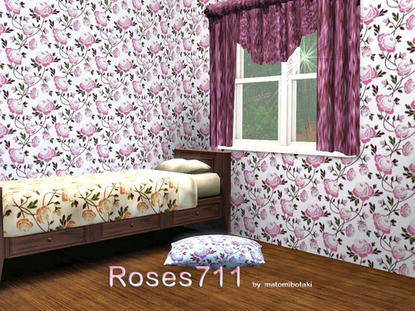 Sims 3 — Roses711 by MB by matomibotaki — Floral pattern in pink, green and white, 3 channel, to find under Fabrics.