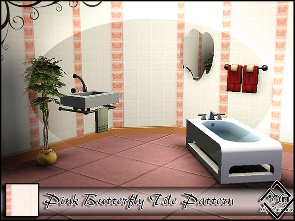Sims 3 — Pink Butterfly Tile by Devirose — Lovely tiles!-by Devirose TSRSA