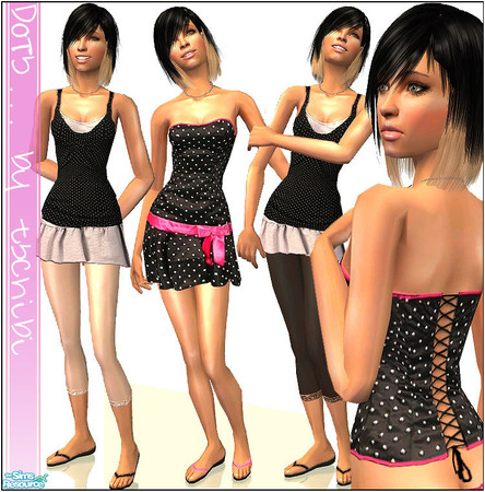 Sims 2 — polka dots teen set - ulkrhsn recolors by justtschibi — This set contains 4 Outfits, 3 of them are based on one