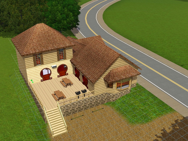 Sims 3 — On the river Bar by Valche — lovely little bar with games room on 2nd level.