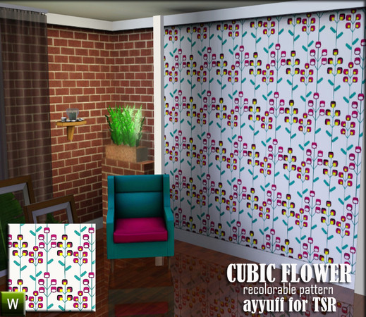 Sims 3 — Cubic Flower by ayyuff — recolorable pattern 