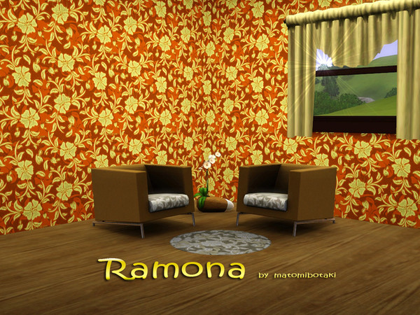Sims 3 — Ramona by MB by matomibotaki — Floral pattern in orange and light yellow, 2 channel, to find under Fabric.