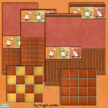 Sims 2 — Bistro Wall Set in Red by HugeLunatic — Pizzeria! Wall set for your business including kitchen area with tile