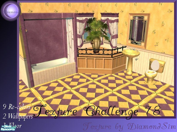 Sims 2 — D2DTC 78 Set by D2Diamond — 9 Re-colors, two tubs, two sinks, two toilets, three curtains, with two wallpapers,