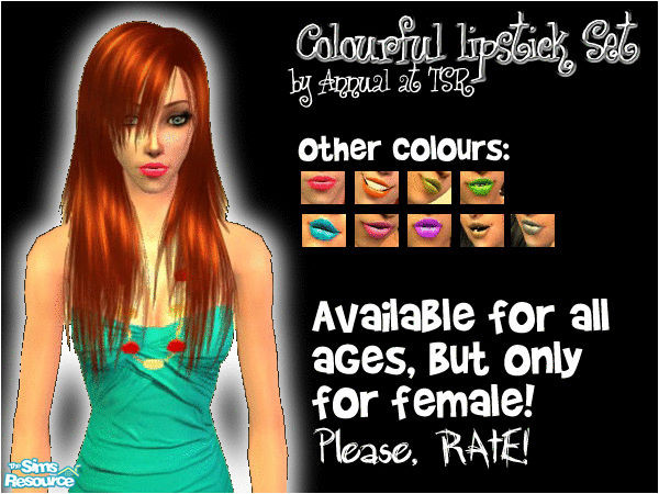 Sims 2 — Colourful Lipstick Set by Annual — My first lipsticks. Please, comment!