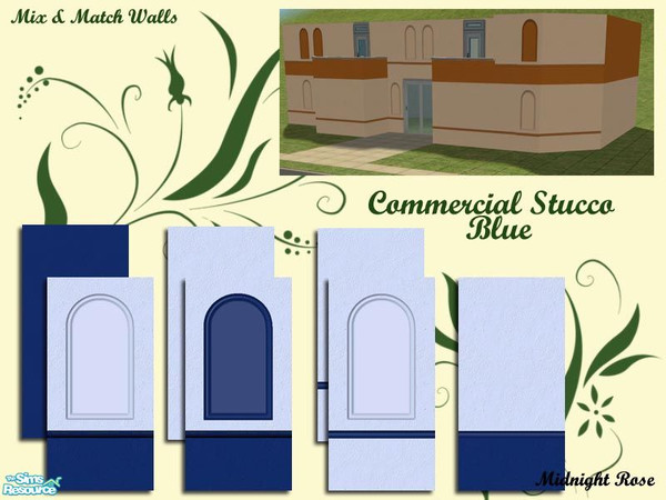 Sims 2 — MRC Commercial Stucco - Blue by MidnightRose — These walls are based on actual business buildings in California.