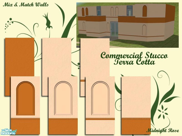 Sims 2 — MRC Commercial Stucco - Terra Cotta by MidnightRose — These walls are based on actual business buildings in
