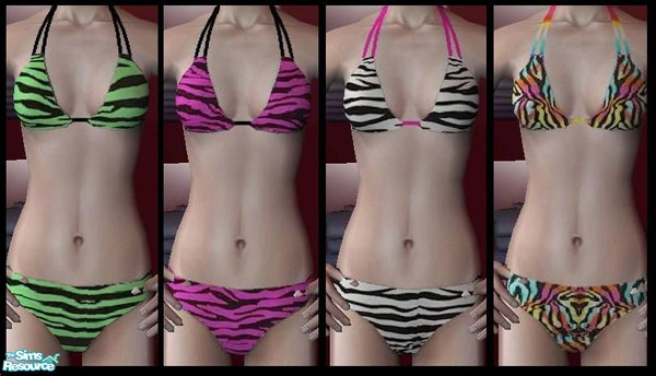 Sims 2 — 4 Zebra Double-Strap Bikinis by VoiceOfTheFell — This set includes 4 zebra-print doudle-strap bikinis found on