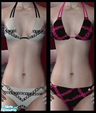 Sims 2 — 2 Chain Double-Strap Bikinis by VoiceOfTheFell — 2 chain pattern double-strap bikinis as seen on Hot Topic\'s
