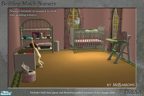 Sims 2 — Bedding-Match Nursery by MsBarrows — The crib, change table, high chair, potty chair, and toy box re-mapped to