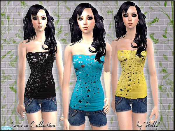 Sims 2 — Summer Collection by *Holly — Top i 3 collors - black, yellow and blue, with shorts. For adult female - in