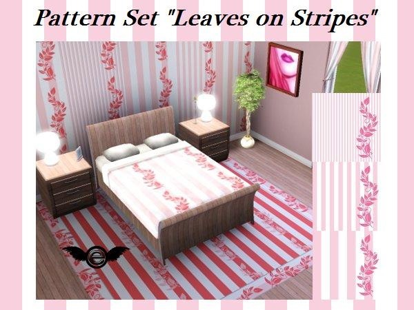 Sims 3 — Pattern Set Leaves on Stripes by engelchen1202 — 3 Stripe Variations with a Flower Ornament 3 Color Pattern