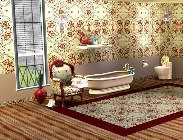 Sims 3 — marcorse_exotique pattern by marcorse — A pretty kaleidoscope pattern in shades of red, blue and natural, with a