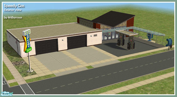 Sims 2 — Speedy Gas by MsBarrows — A neighbourhood garage for your sims to visit. Includes a small convenience store.