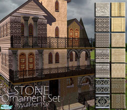 Sims 2 — Stone Ornament Wall Set by ayyuff — 14 walls.. Cost:2