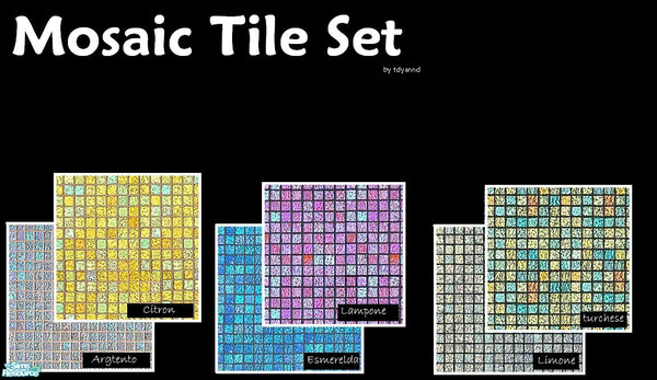 Sims 2 — Mosaic Tiles Set by tdyannd — A set of 6 different shades of Mosaic Tiles for indoor/outdoor use.