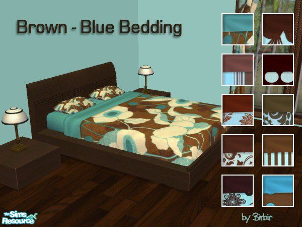 Sims 2 — Brown Blue Bedding by Birbir — Ten brown blue beddings.