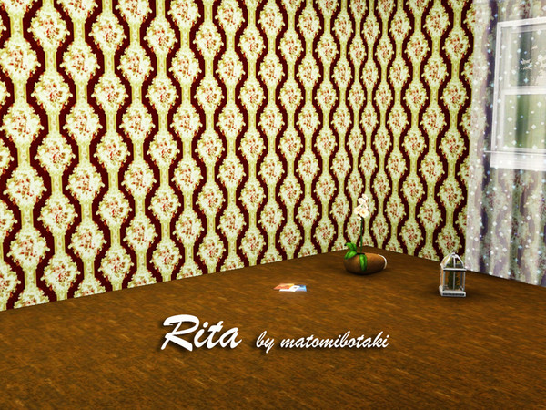 Sims 3 — MB-Rita by matomibotaki — Floral pattern in geometric lines red, pink and light yellow, 3 channel, to find under