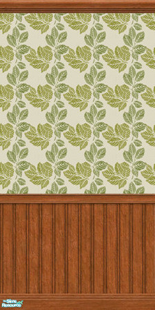 Sims 2 — Gold Leaf - Gold Leaf Wall I by HugeLunatic — A nice 1960\'s style green and gold flocked palmleaf print.